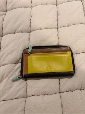 Mywalit Classic Dark Brown Leather Zip Wallet with Teal Pull
